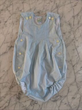 Polka Dot Madrid Light Blue Baby Bubble Romper Sz 18 Mo